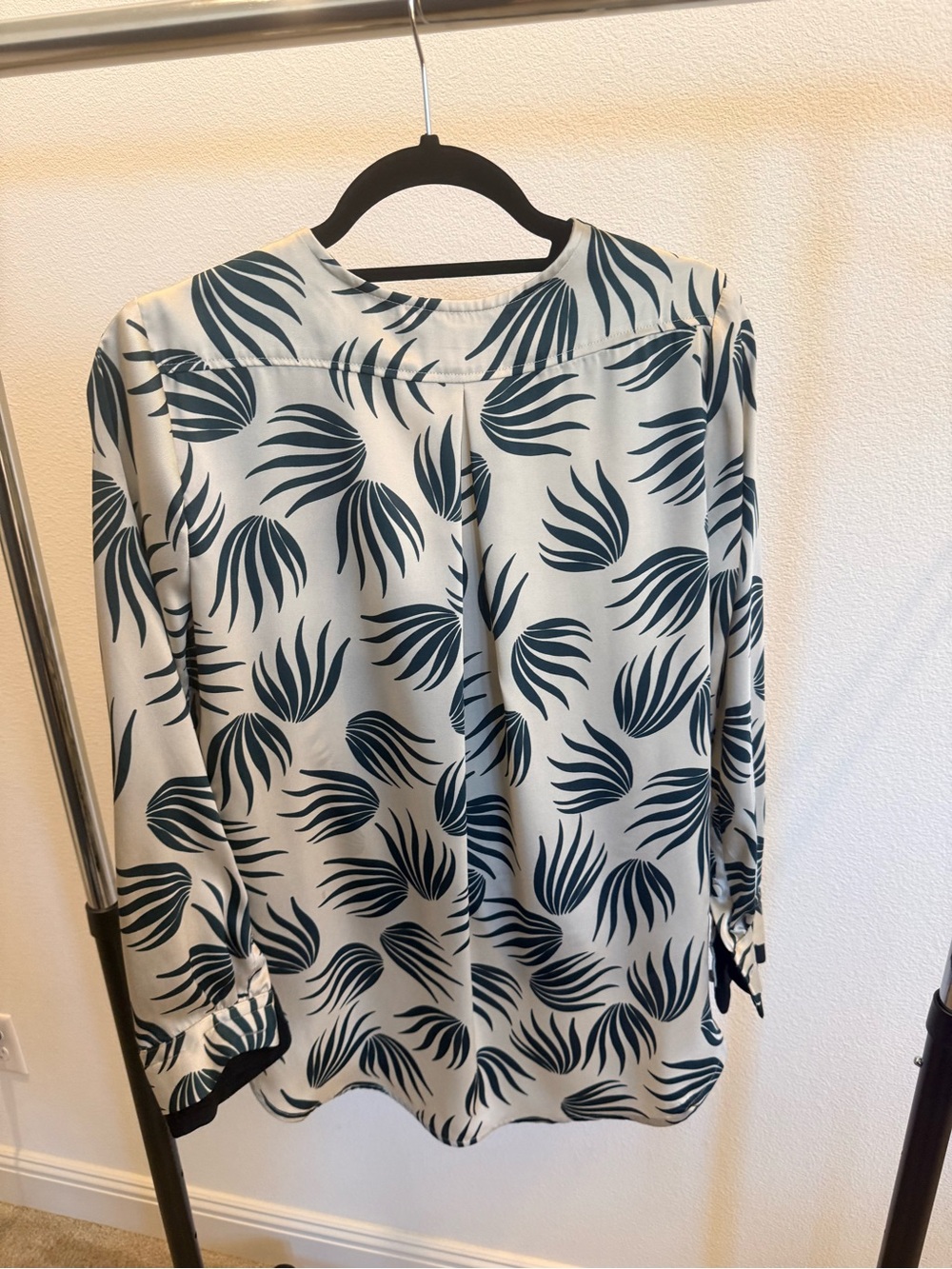 Women's Cream Blouse with Green Leaf Print